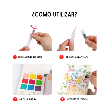 Libro de acuarela para colorear de bolsillo - Princesas